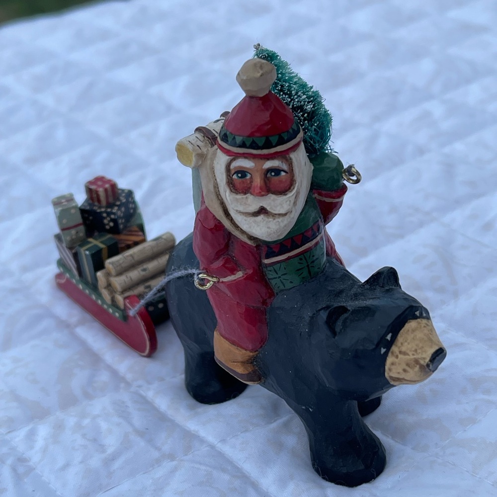 Midwest of Cannon Falls Santa Figurine signed Tate Santa on bear Pulling Sleigh